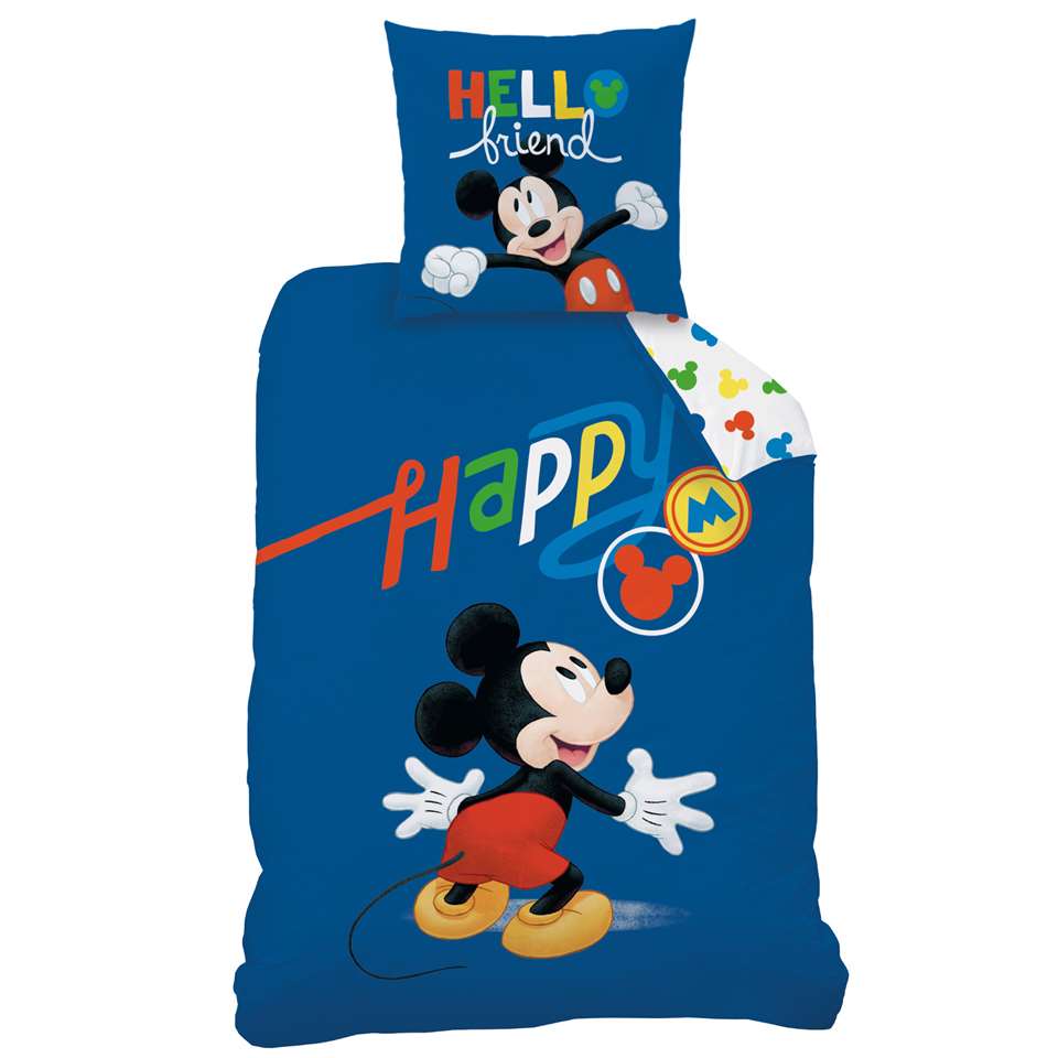 Technologie Ademen speler Disney Mickey Mouse Dekbedovertrek Happy - Eenpersoons - 140 x 200 cm -  Katoen | Leen Bakker