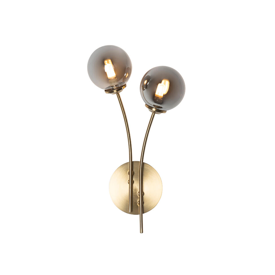 QAZQA Moderne wandlamp goud 2-lichts met smoke glas - Athens