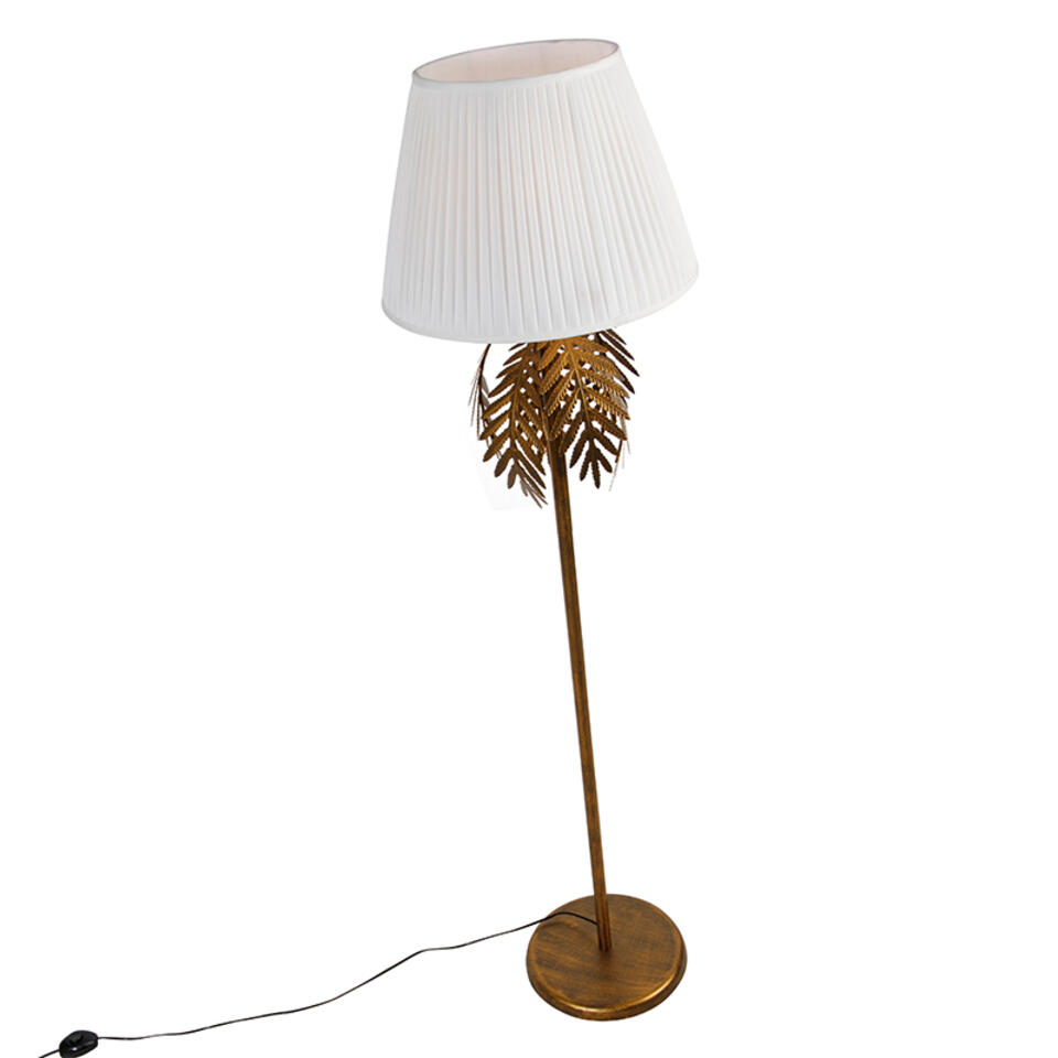 QAZQA Vintage vloerlamp goud met plisse kap wit 45 cm - Botanica