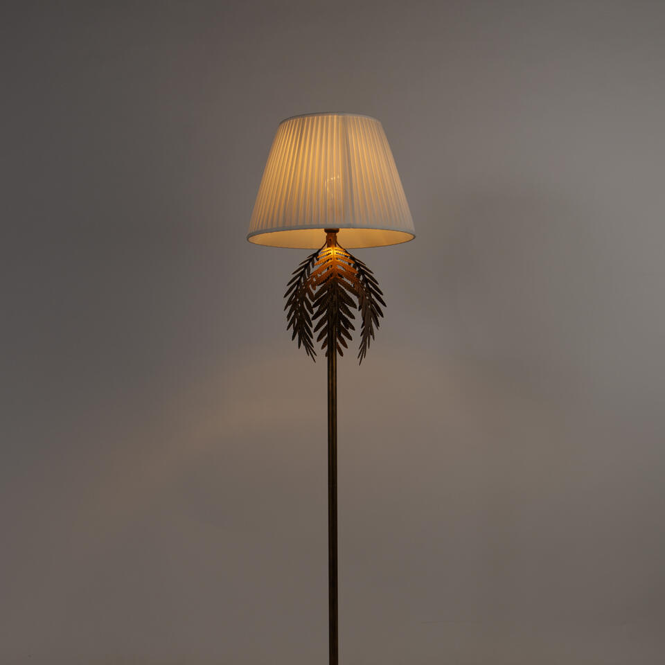 QAZQA Vintage vloerlamp goud met plisse kap wit 45 cm - Botanica