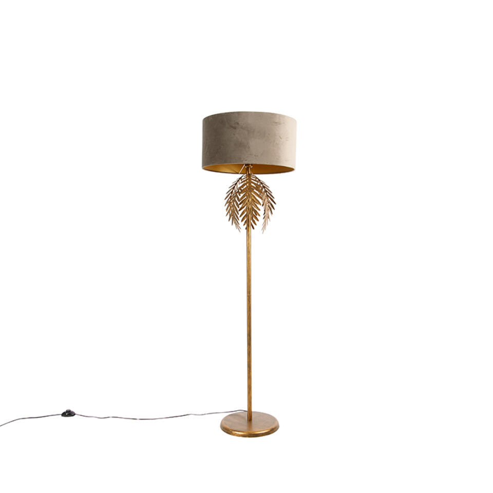 QAZQA Vintage vloerlamp goud met velours kap taupe 50 cm - Botanica