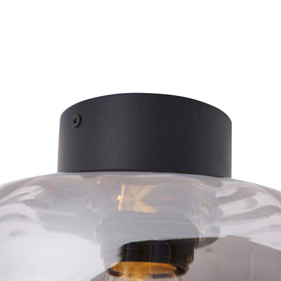 QAZQA Design plafondlamp zwart met smoke glas - Qara
