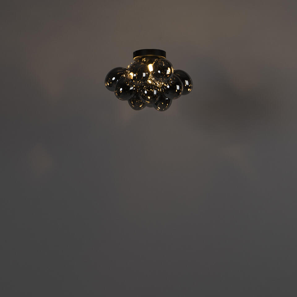 QAZQA Design plafondlamp zwart met smoke glas 3-lichts - Uvas