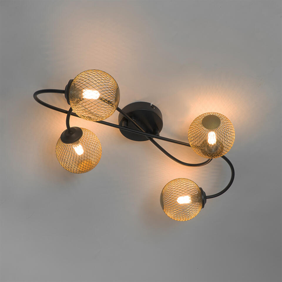 QAZQA Moderne plafondlamp zwart met goud 4-lichts - Athens Wire
