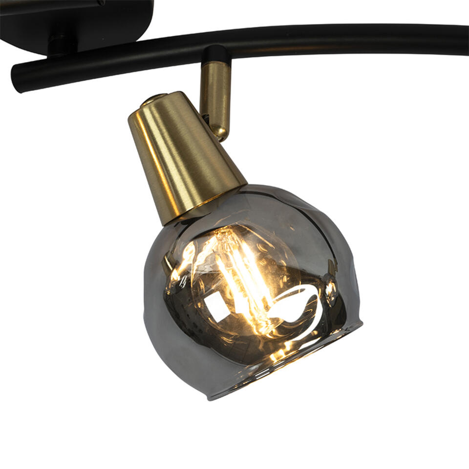 QAZQA Art Deco plafondlamp goud met smoke glas 4-lichts - Vidro