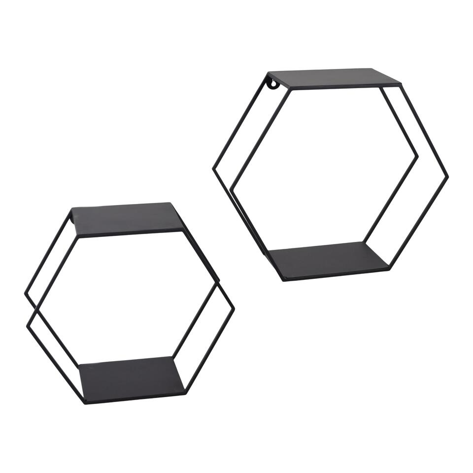 duidelijkheid zwavel Oom of meneer LOFT42 Hexagon Set van 2 Wandboxen Zeshoek - Zwart - 41x36x15 | Leen Bakker