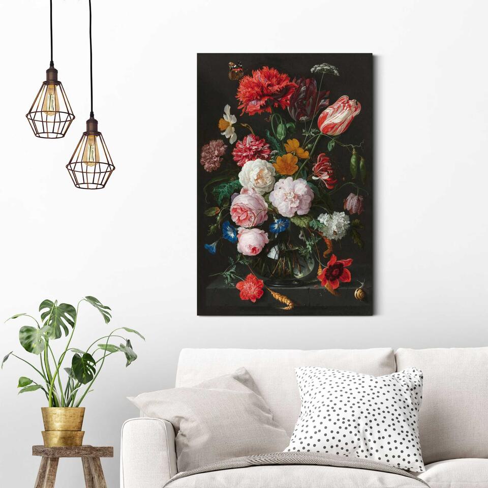 Schilderij Stilleven met bloemen Rood Hout | Leen Bakker