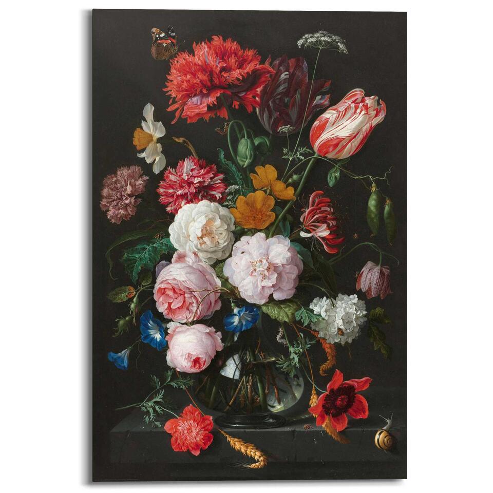 Bestaan expositie Verouderd Schilderij Stilleven met bloemen 90x60 cm Rood Hout | Leen Bakker