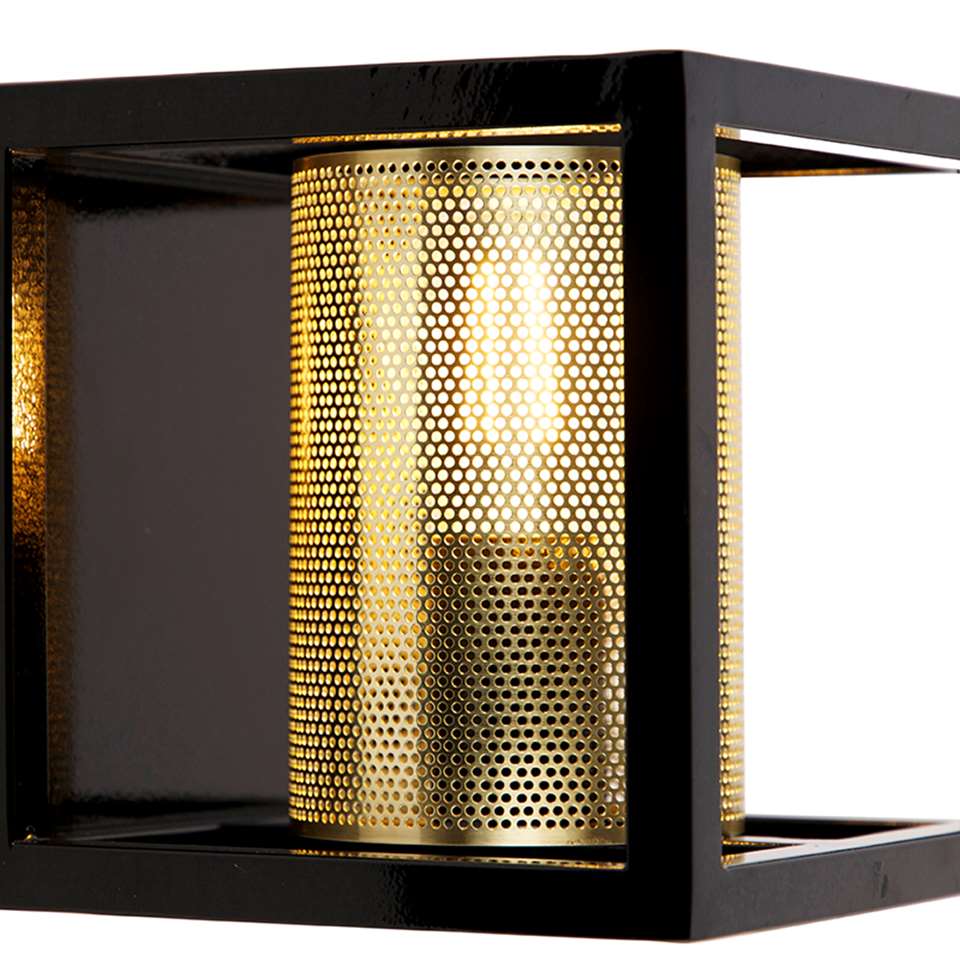 QAZQA Industriële wandlamp zwart met goud - Cage Tess