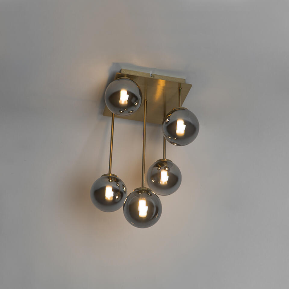 QAZQA Moderne plafondlamp goud 5-lichts met smoke glas - Athens