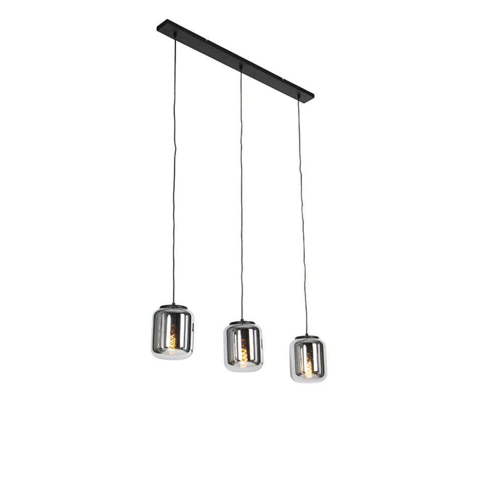 leerling Inzichtelijk zoete smaak QAZQA Design hanglamp zwart met smoke glas 3-lichts - Bliss | Leen Bakker