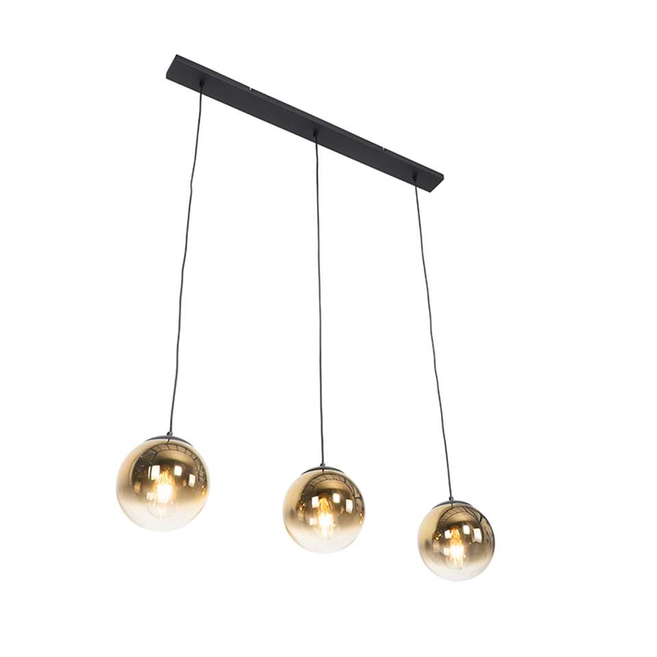 QAZQA Art Deco hanglamp zwart met goud langwerpig 3-lichts - Pallon