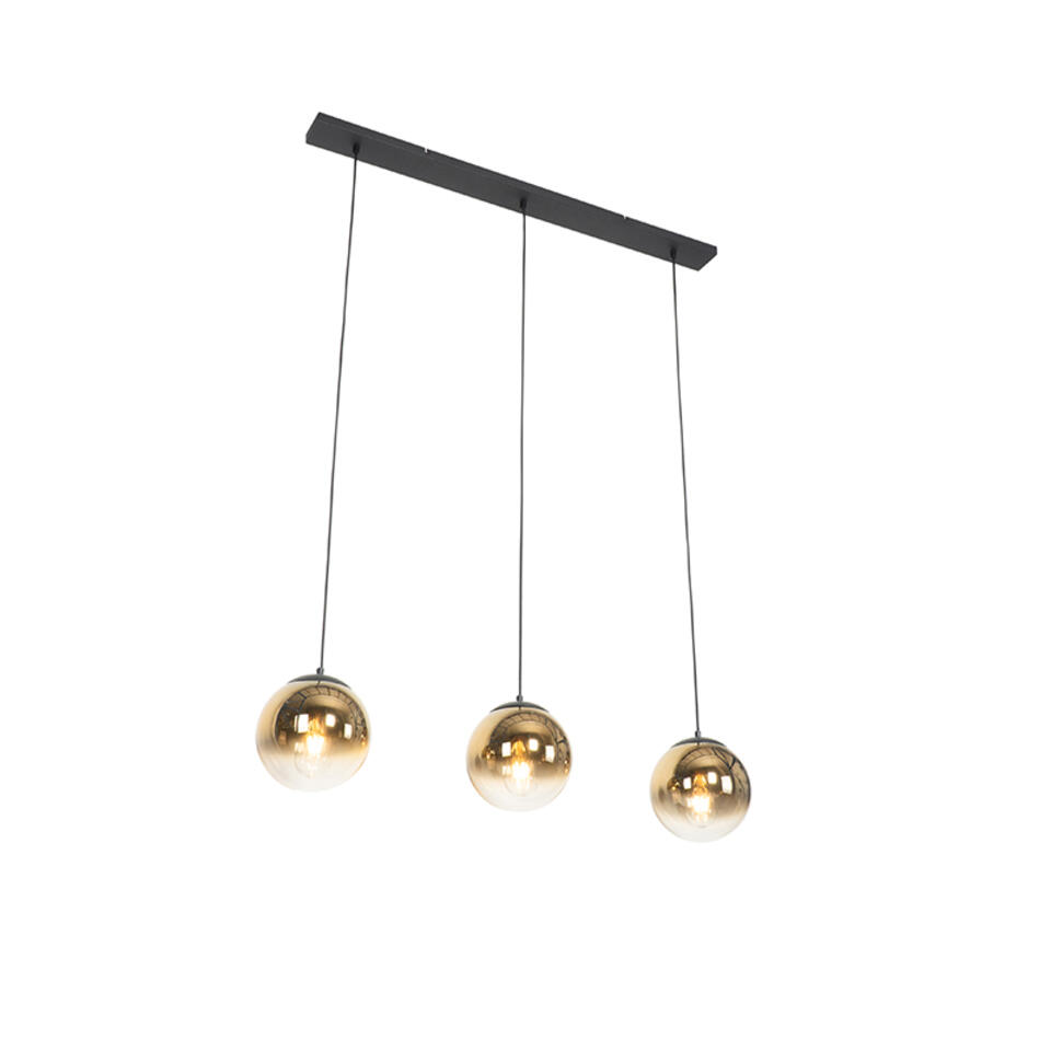 QAZQA Art Deco hanglamp zwart met goud langwerpig 3-lichts - Pallon