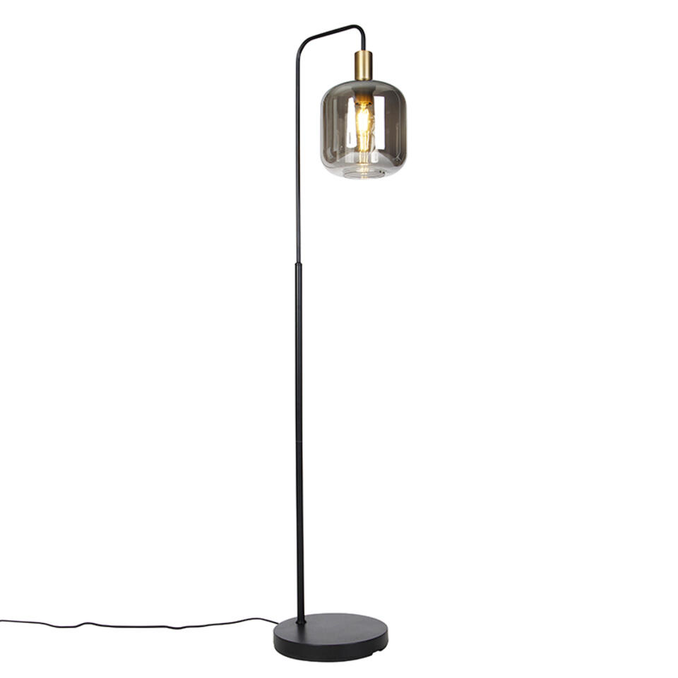 Onnodig Impressionisme Onverschilligheid QAZQA Design vloerlamp zwart met goud met smoke glas - Zuzanna | Leen Bakker