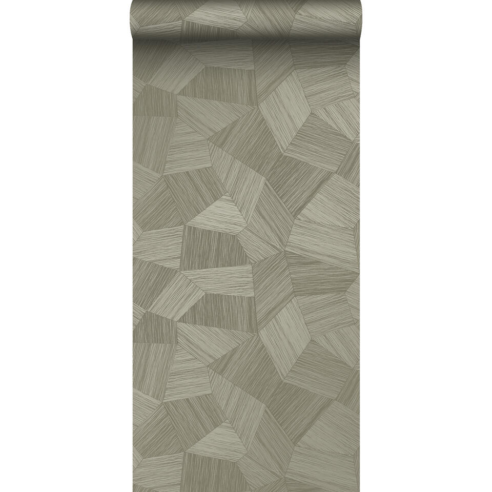 Gladys Ondoorzichtig daar ben ik het mee eens Origin Wallcoverings eco-texture vliesbehang - grafisch 3D motief - kaki  grijs | Leen Bakker