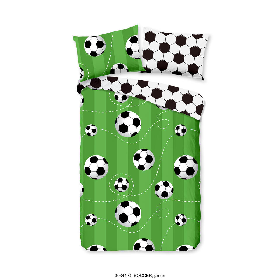 Koor kanker Signaal Good Morning Dekbedovertrek "Soccer" - Groen - (140x240 cm) | Leen Bakker