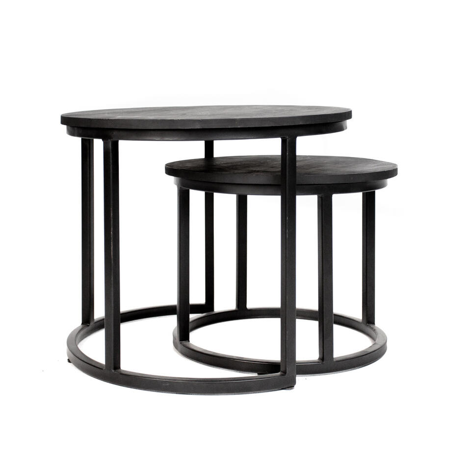 Industriële salontafel set van 2 zwart 53,50x53,50x44 cm Mangohout Leen