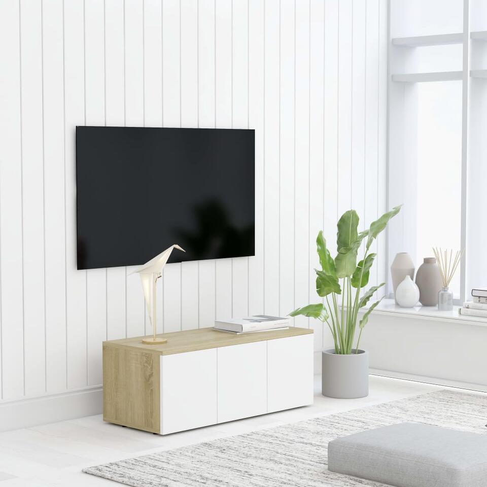 vidaXL Tv-meubel 80x34x30 cm spaanplaat wit en sonoma eikenkleurig