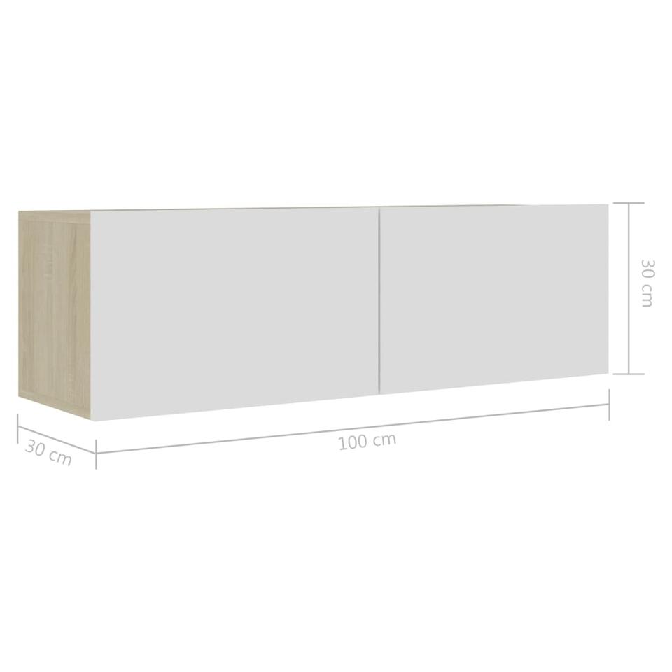 vidaXL Tv-meubel 100x30x30 cm bewerkt hout wit en sonoma eikenkleurig
