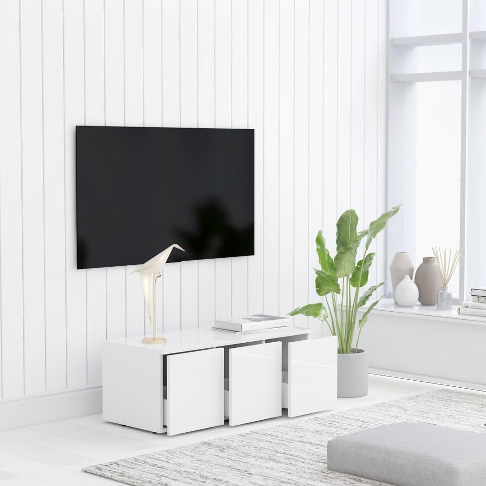 vidaXL Tv-meubel 80x34x30 cm spaanplaat hoogglans wit