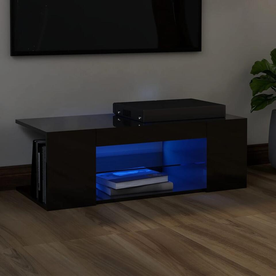 vidaXL Tv-meubel met LED-verlichting 90x39x30 cm hoogglans zwart