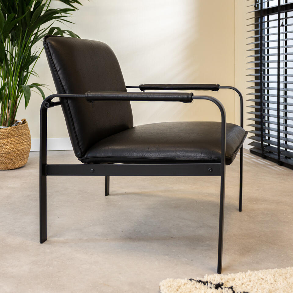 Industriële fauteuil Mitch zwart - Kunstleder - Zwart - 75x67x82 cm