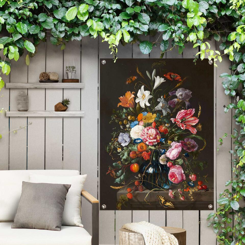 Wasserette Trottoir provincie Tuinposter Vaas met bloemen 80x60 cm Bont Canvas | Leen Bakker