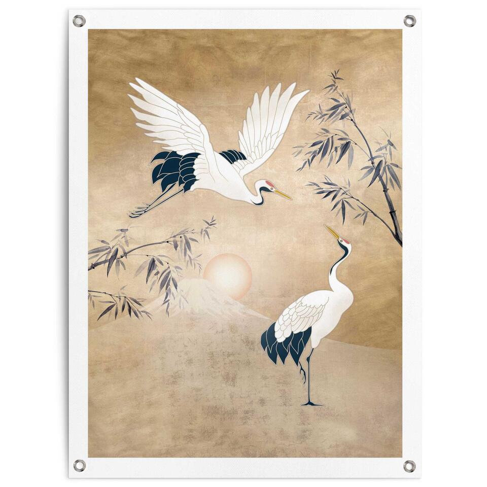 Graag gedaan Factuur pastel Tuinposter Kraanvogels in goud 80x60 cm Geel Canvas | Leen Bakker