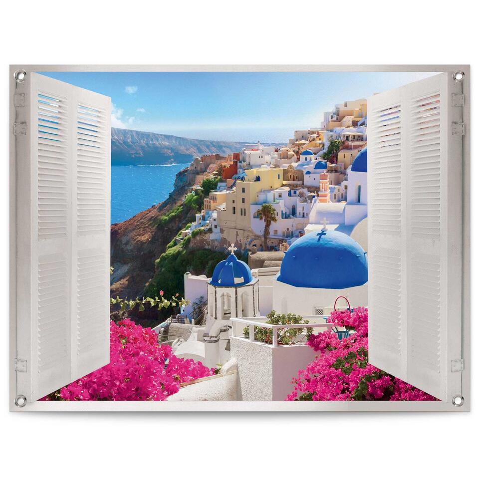 Meyella vacature brand Tuinposter Santorini 60x80 cm Blauw Canvas | Leen Bakker