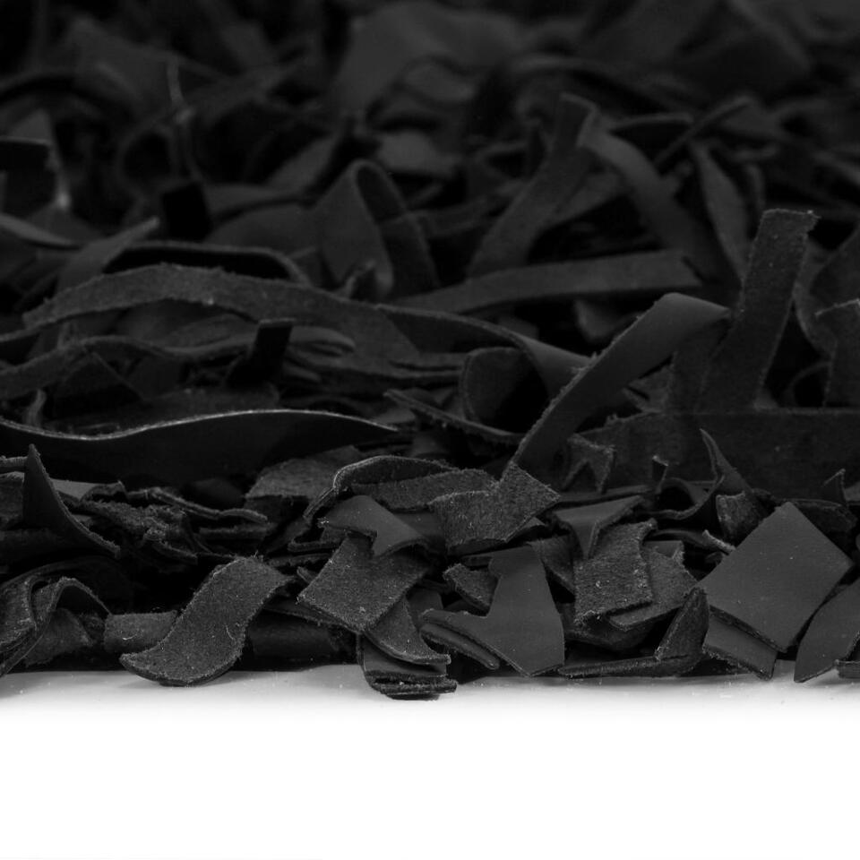 vidaXL Tapijt shaggy hoogpolig 160x230 cm echt leer zwart