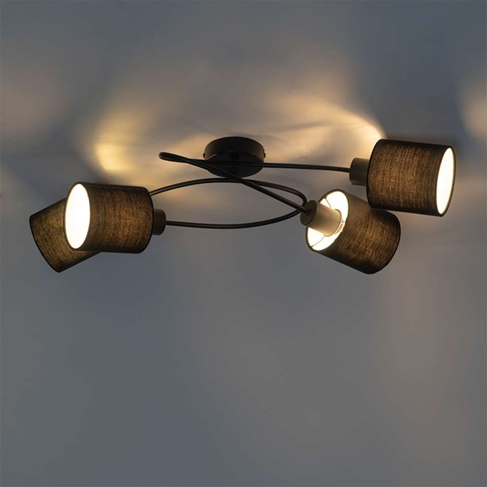 QAZQA Moderne plafondlamp zwart 60,5 cm 4-lichts verstelbaar - Hetta