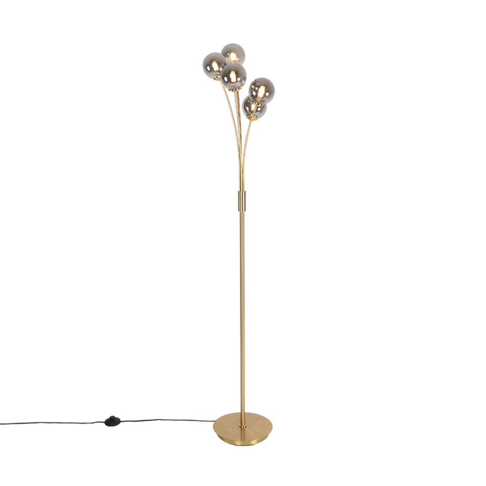 grafisch inzet een vergoeding QAZQA Moderne vloerlamp goud 5-lichts met smoke glas - Athens | Leen Bakker