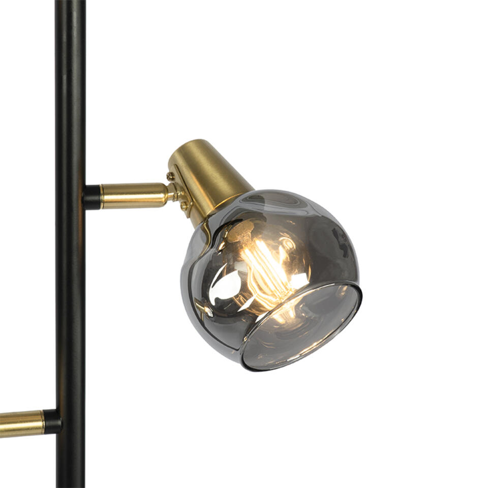 QAZQA Art deco vloerlamp zwart en goud met smoke glas 3-lichts - Vidro