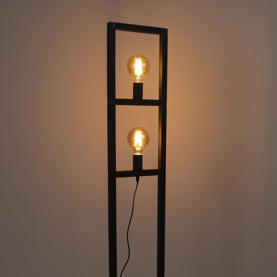 QAZQA IndustriÃ«le vloerlamp 2-lichts zwart - Simple Cage 2