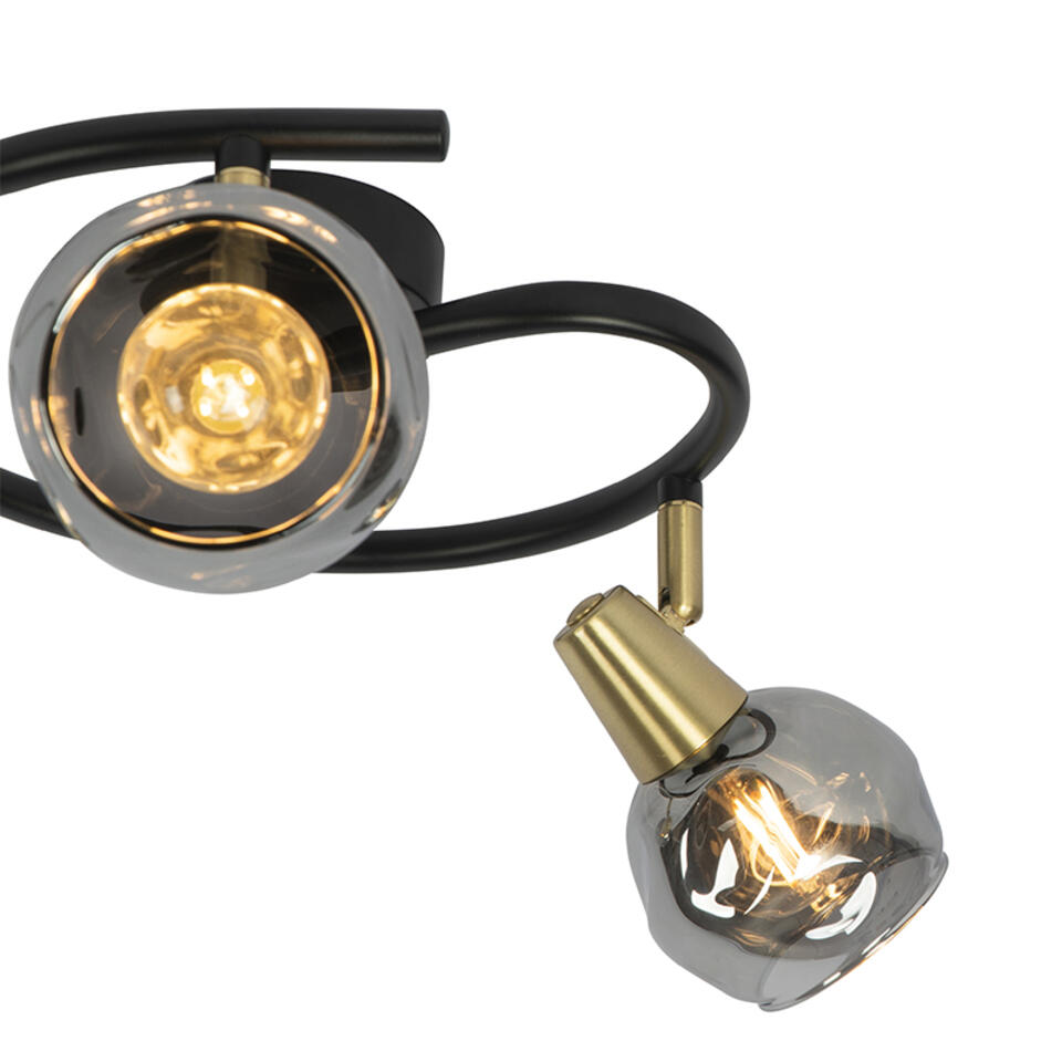 QAZQA Plafondlamp zwart 44,5 cm met smoke glas 3-lichts - Vidro