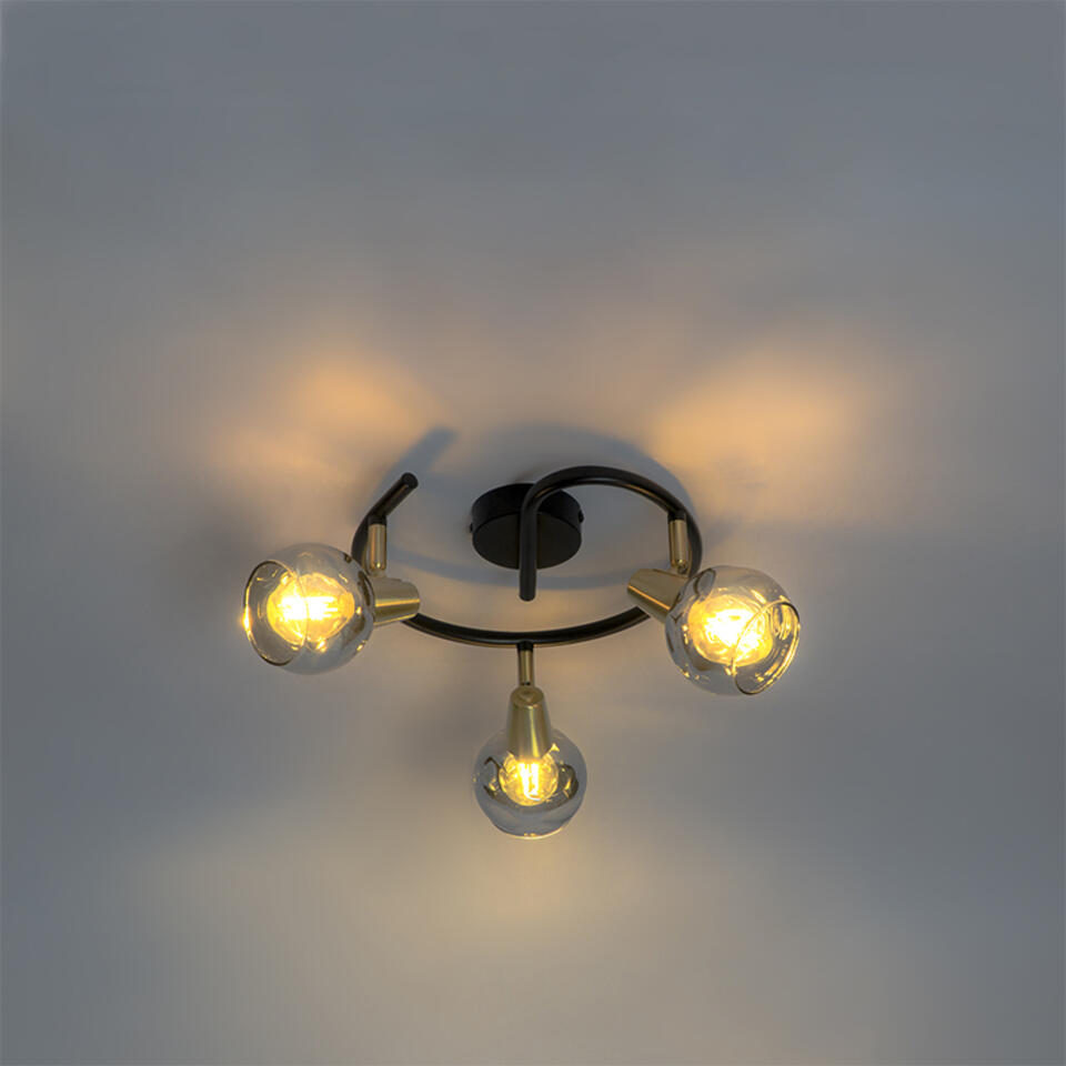 QAZQA Plafondlamp zwart 44,5 cm met smoke glas 3-lichts - Vidro