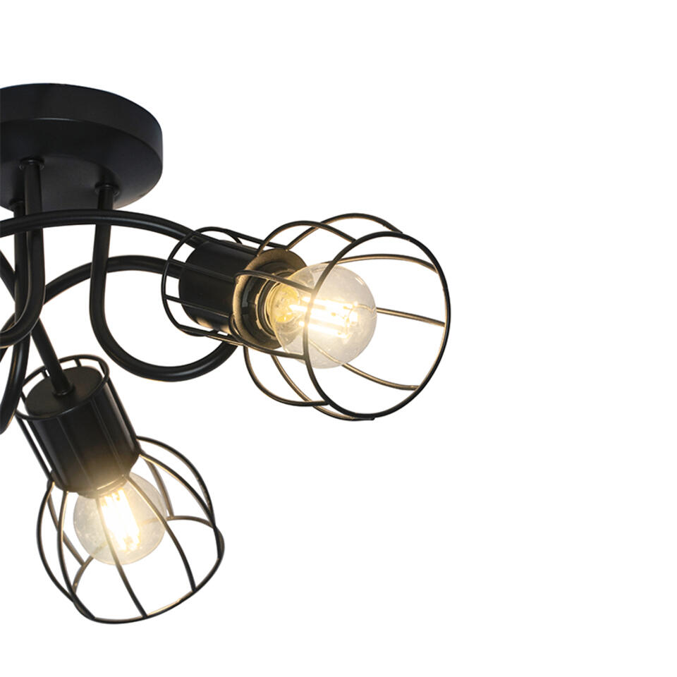 QAZQA Moderne plafondlamp zwart 40 cm rond 3-lichts - Botu