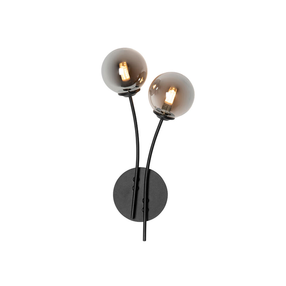 QAZQA Moderne wandlamp zwart 2-lichts met smoke glas - Athens