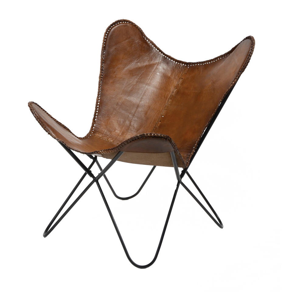 Vlinderstoel Bruin leder - Leder - Bruin - 72x76x85 cm