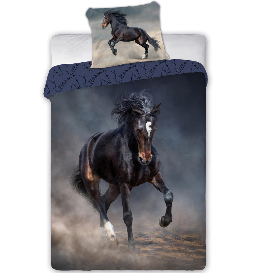 kubiek smeren club Animal Pictures Dekbedovertrek Zwart Paard - 140 x 200 cm - Katoen | Leen  Bakker