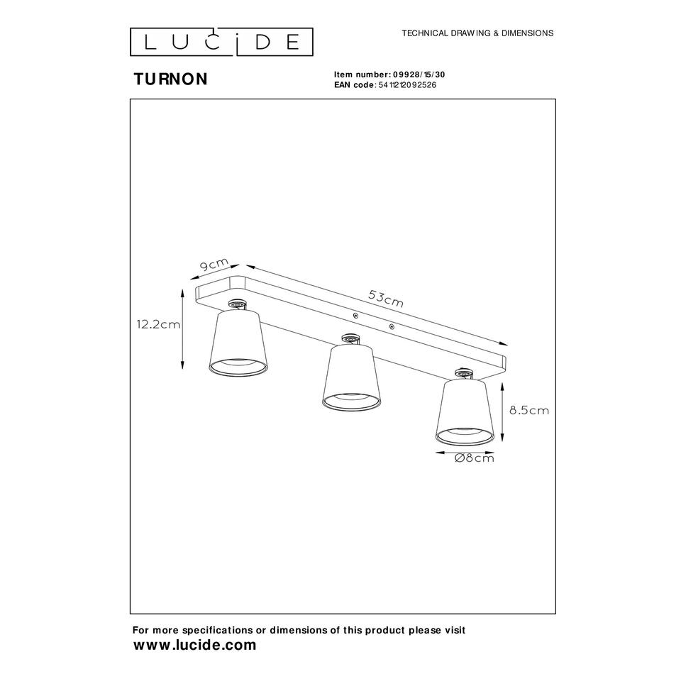 Lucide TURNON - Plafondspot - LED Dim to warm - GU10 - 3x5W 2200K/3000K - Zwart