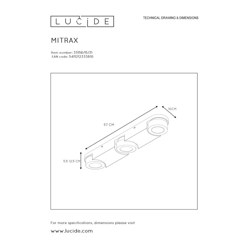 Lucide MITRAX-LED - Plafondspot - LED Dimb. - 3x5W 3000K - Wit
