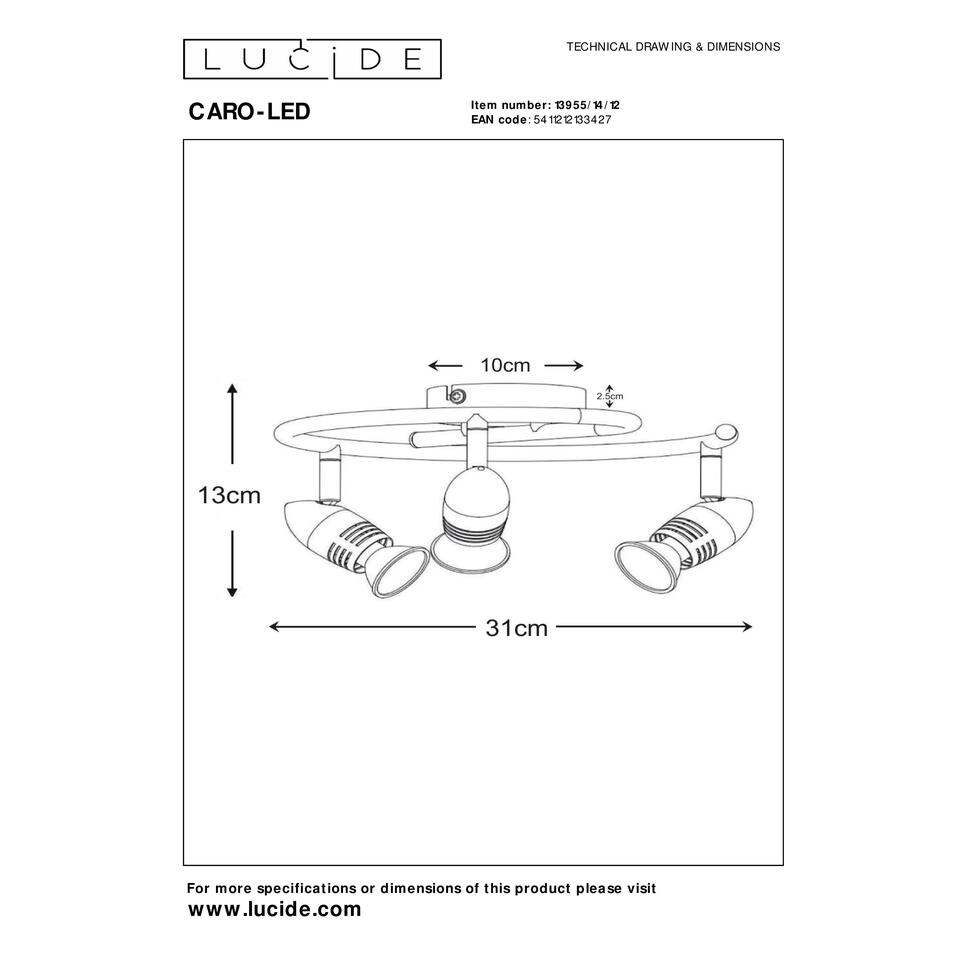 Lucide CARO-LED - Plafondspot - Ø 31 cm - LED - GU10 - 3x5W 2700K - Mat chroom