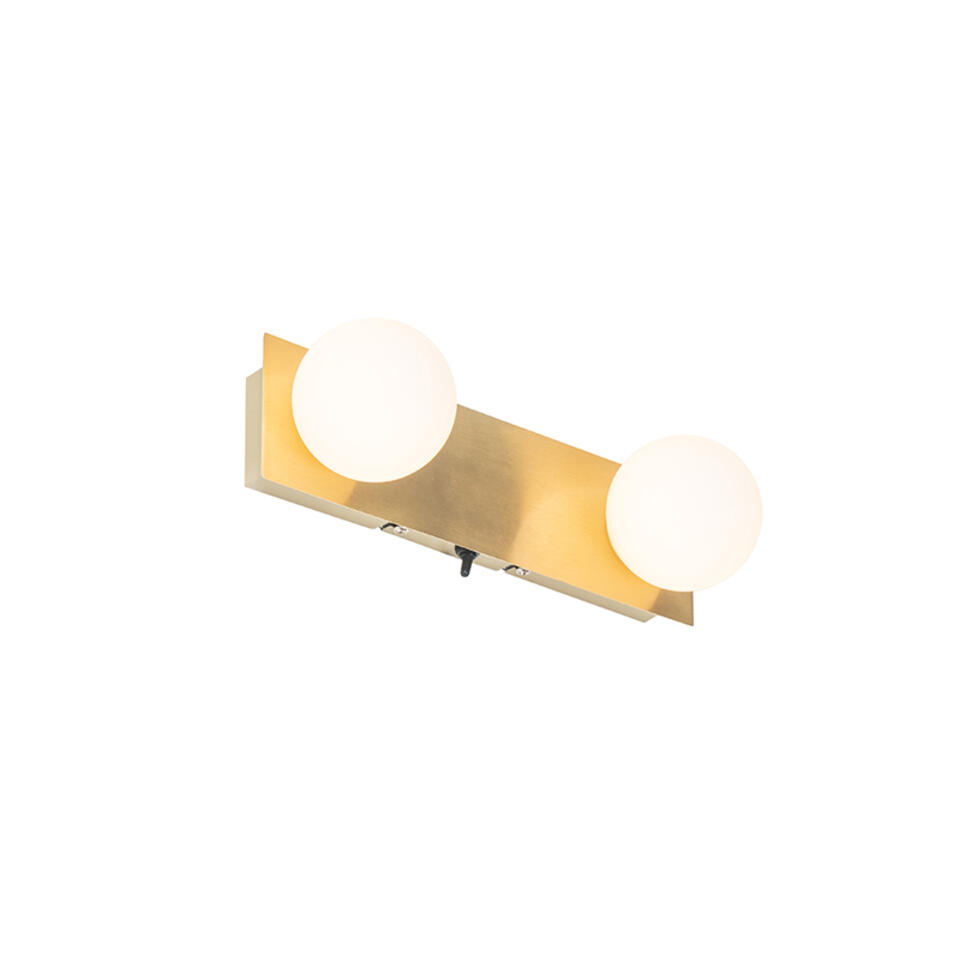 QAZQA Wandlamp goud 28 cm IP44 2-lichts met schakelaar - Cederic