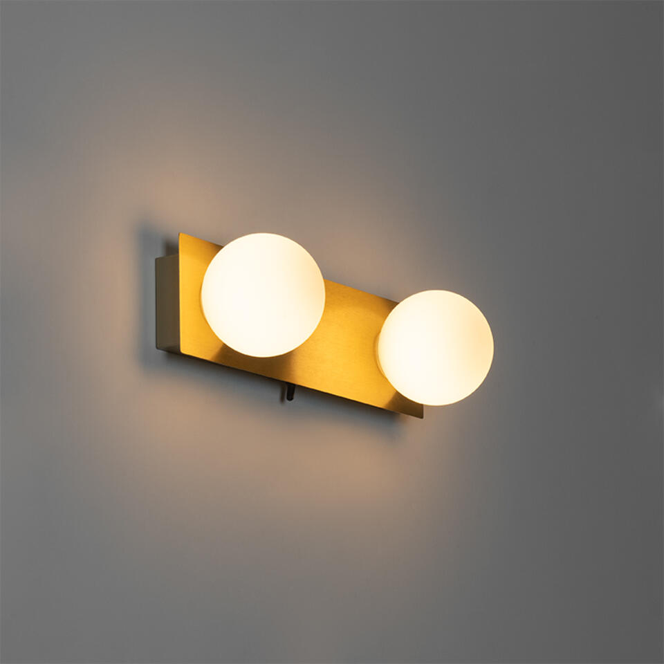 QAZQA Wandlamp goud 28 cm IP44 2-lichts met schakelaar - Cederic