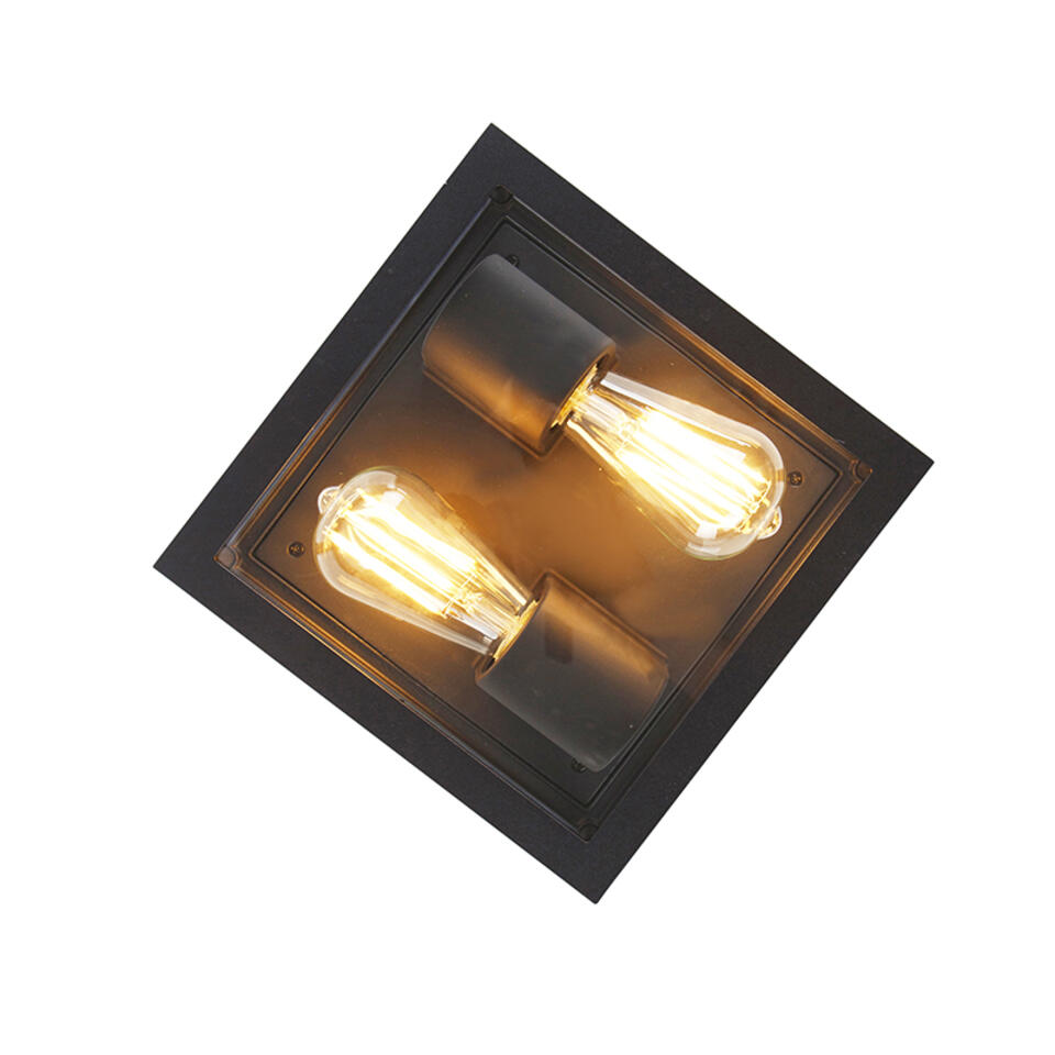 QAZQA Industriële plafondlamp zwart IP44 2-lichts - Charlois