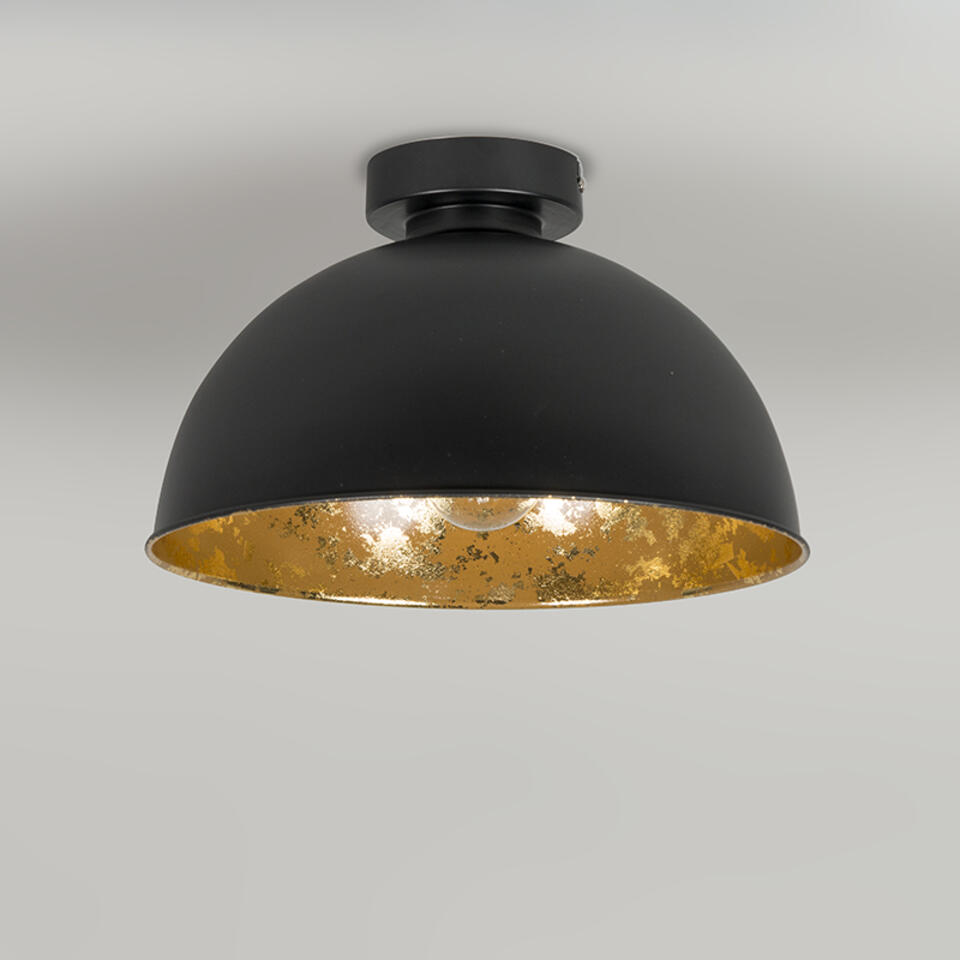 QAZQA IndustriÃ«le plafondlamp zwart met goud 30 cm - Magna Basic