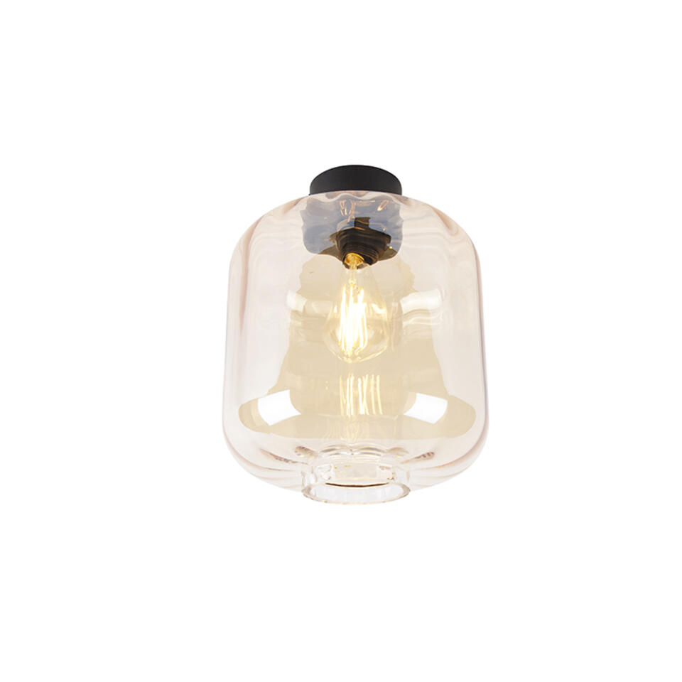 QAZQA Design plafondlamp zwart met amber glas - Qara