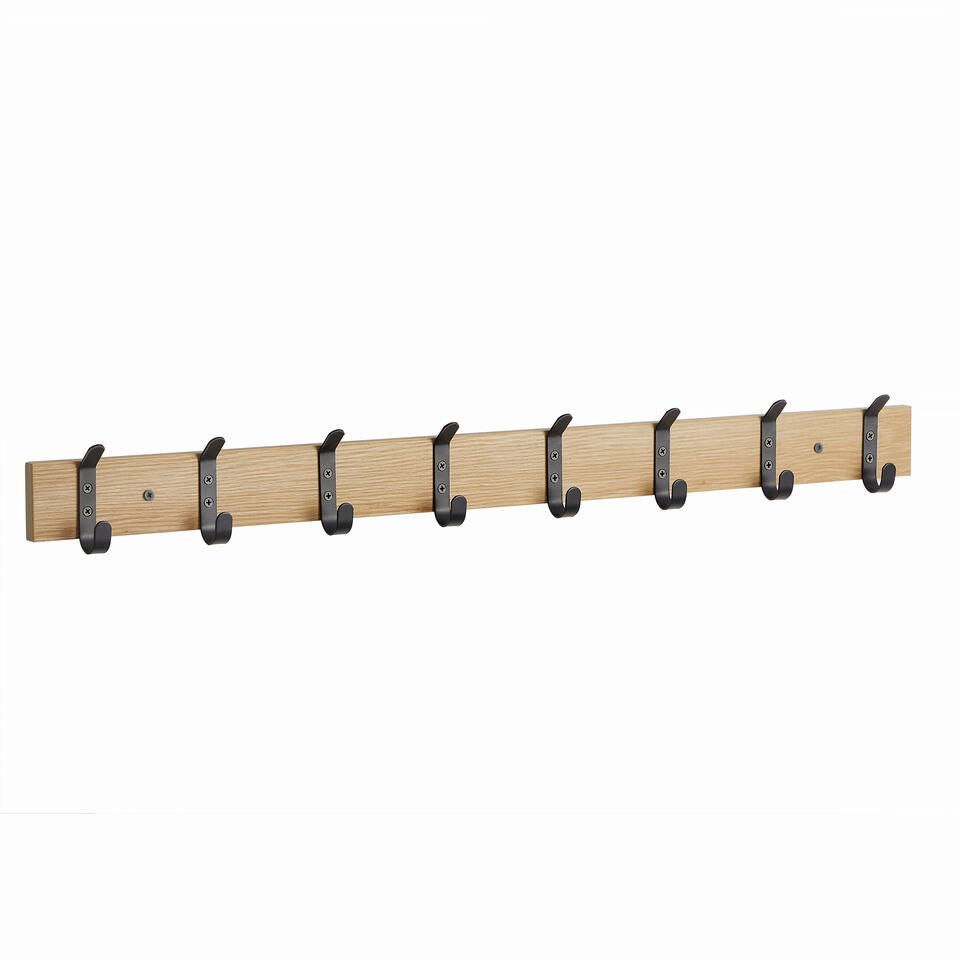 ACAZA Lange Muur Kapstok, met 8 Haken, 88 cm, Zwart en Lichte | Leen Bakker