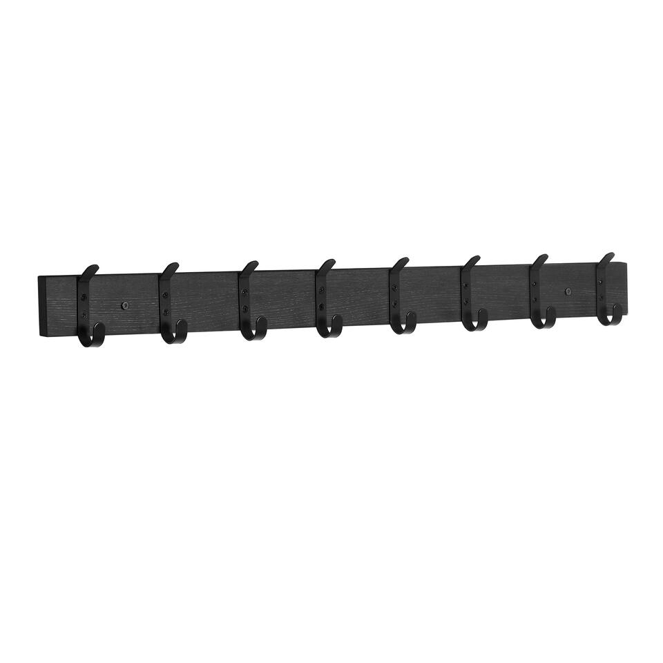 ACAZA Lange Muur Kapstok, met 8 Zwarte Haken, 88 cm Lang, Zwart